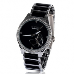 Amanda49 Chic 4 Rhinestones Hour Marks Dial Display Quartz Wrist Watch 8489 - Black