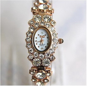 Amanda49 Chic 4 Rhinestone Hour Marks Round Case Watch WTT674 - Coffee