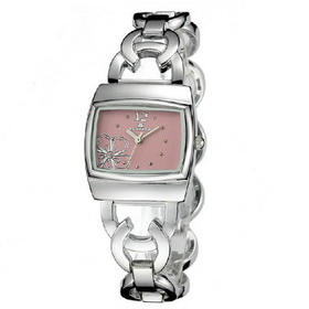 Amanda49 Chic Stainless Steel Watchband Quartz Watch with Square Dial for Female - Pink