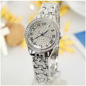 Amanda49 Charming Feminine Stainless Steel Watchband Watch w/ Crystal Rhinestones - White