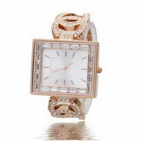 Amanda49 Chic A1095 Round Dial Flower Shaped Rhinestone Decoration Metal Wrist Watch for Women - Golden