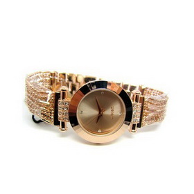 Amanda49 Chic 4 Rhinestone Hour Marks Round Case Watch WTT674 - Golden