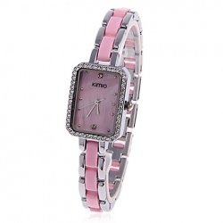 Amanda49 Chic 452 Square Dial Rhinestone Decoration Stainless Steel Wrist Watch w/ DotsHour Marks for Women - Pink