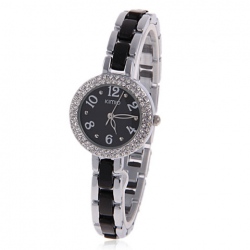 Amanda49 Chic 451 Rhinestone Decoration Stainless Steel Wrist Watch w/ 2/4/6/8/10/12 Hour Marks for Women - Black