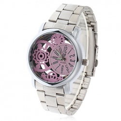 Amanda49 Chic A1333 Round Pink Dial Waterproof Stainless Steel Wrist Watch with Numerals Hour Marks for Women - White