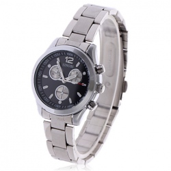 Amanda49 Chic 9351 Round White Dial Stainless Steel Wrist Watch with Dials Decoration for Female - Black Dial