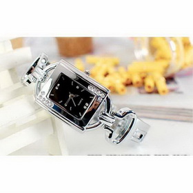 Amanda49 Chic A1096L Square Black Dial Rhinestone Decoration Steel Wrist Watch for Women - Silver