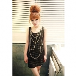 Amanda49 Slim Round Neckline Patterns Black Jumper Skirt For Women