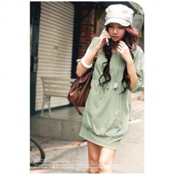 Amanda49 Elegant Cotton Lycra Green Half Sleeves Dress--Women's Dresses