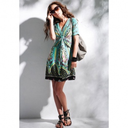 Amanda49 Elegant High Waist Mercerized Cotton Short Sleeve Dress--Women's Dresses