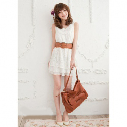 Amanda49 Sweet and Lovely Layered White Lace Women's Sleeveless Dresses With Inner Lining