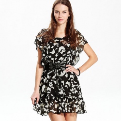 Amanda49 Fashion Female Black Printing Print Dress with Romantic Temperament