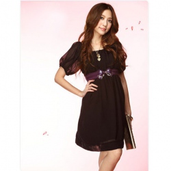 Amanda49 Elegant Silk Korea Black Short Sleeve Dress--Women's Dresses