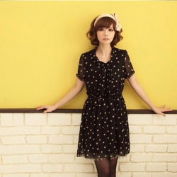 Amanda49 Cute Elastic Waist Chiffon Black Short Sleeve Dress--Women's Dresses