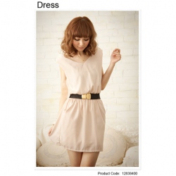 Amanda49 Fashionable V-Neck Apricot Chiffon Sleeveless Dress--Women's Dresses