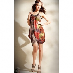 Amanda49 Specially Designed Shoulder Strap Red Silk Ice Sleeveless Short Dress--Women's Dresses