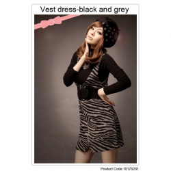 Amanda49 Fashionable Leopard Deep V-Neckline Elastic Cotton Black and Grey Sleeveless Dress