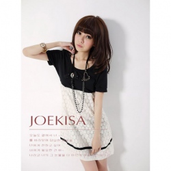 Amanda49 Loose and Comfortable Cotton + Lace Short Sleeve Dress--Women's Dresses