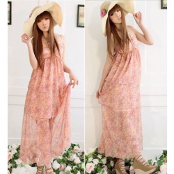 Amanda49 Graceful Cascading Style Floral Patterns Maxi Dress