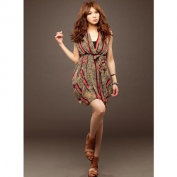 Amanda49 Fashionable Deep V-Neck Sleeveless Chiffon Dress For Women