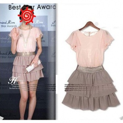 Amanda49 Cuff Lotus Leaf Shape Design Layered Hem Dress