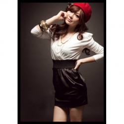 Amanda49 Low V-Neckline Puff Sleeves High Elastic Waist Tight Dress