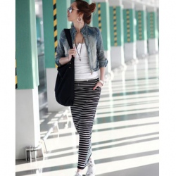 Amanda49 Fashionable Stripes Cotton Blended Maxi Skirt For Women