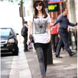 Amanda49 Casual Round Neckline Flash Cards Embellished Short Sleeves Blouse For Women