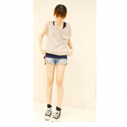 Amanda49 Lovely Round Neckline Special Pocket Style Pearl Embellished Chiffon Blouse For Women