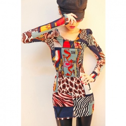 Amanda49 Fashionable and Attractive Round Neckline Patterns Matching Chromatic Colour Long Sleeves T-Shirt For Women