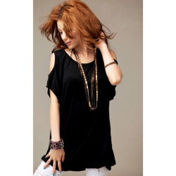 Amanda49 Sexy Black Cotton Off-the-Shoulder SpringSummer Blouse