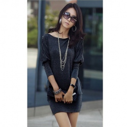Amanda49 Elegant Elastic Shoulder with Zipper Dark Grey Half Sleeves Blouse--Women's Blouses