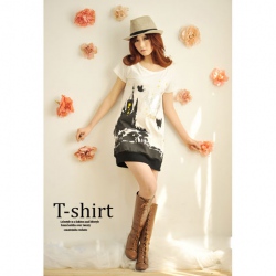 Amanda49 Cute Printed Patterns Cotton Short Sleeves Long Blouse--Women's Blouses
