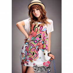 Amanda49 Sweet Style Back with Bow Cotton Short Sleeves Long Blouse--Women's Blouses