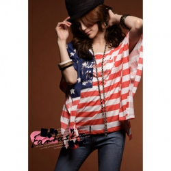 Amanda49 Fashion Stripe Patterns Cotton Short Sleeve T-Shirt--Women's Blouses