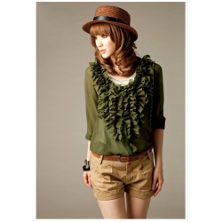 Amanda49 Sweet Flower Crochet Decoration Soft Chiffon Blouse Green