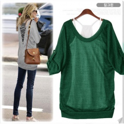 Amanda49 Two Pieces Sleeve Adjustable Green Cotton Half Sleeves Blouse--Women's Blouses