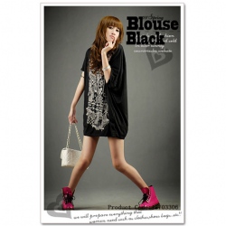 Amanda49 Laconic and Loose Fat Half Sleeve Black Cotton Blouse for Women