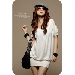 Amanda49 Round Neckline Special Sleeves Design White Cotton Short Sleeves Blouse--Women's Blouses