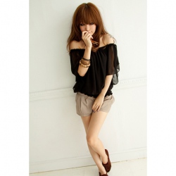 Amanda49 Sexy Strapless/Single Shoulder Perspective Chiffon Blouse