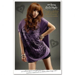 Amanda49 Fashionable Loose Cotton Purple Bat Sleeves Blouse--Women's Blouses