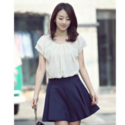 Amanda49 Elegant Chiffon And Cotton Material Short Sleeve White Shirt For Women