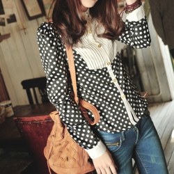Amanda49 Black Cotton Long Sleeves Blouse--Women's Blouses