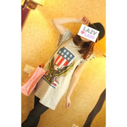 Amanda49 Special Jewel Embellished Wide Cuff Design Long Print T-Shirt