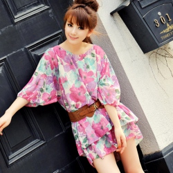 Amanda49 Sweet Patterns Rose Red Polyester Half Sleeve Blouse--Women's Blouses
