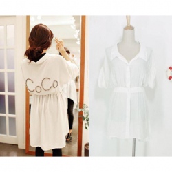 Amanda49 High Elastic Waist Design Bead Embellished Back Long Blouse