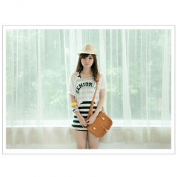 Amanda49 Black Cotton two-Piece Knit T-Shirt + Striped Vest--Women's Blouses