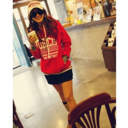 Amanda49 Popular and Comfortable Letter Printed Special Pocket Long Sleeves Villus Blouse For Women