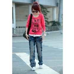 Amanda49 Casual Grapheme Printing Round Neckline Long Sleeve Autumn Blouse