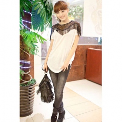 Amanda49 Graceful Tassel Shoulder Design Refresh Style Chiffon Blouse
